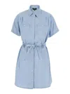 Apc Suzanne Light Blue Dress With Patch Pockets On The Chest And Waist Belt In Cotton Woman In Multi