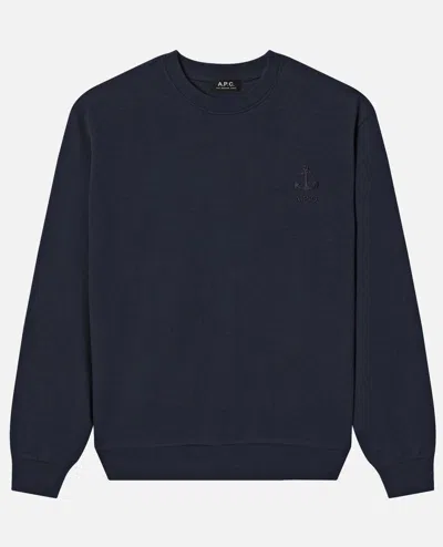 Apc Anchor-embroidered Crew-neck Sweatshirt In Blue