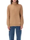 Apc Logo Wool Knit Turtleneck Sweater In Brown