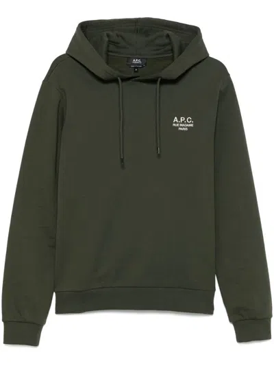 Apc Hooded Sweatshirt With Ribbed Cuffs And Hem In Green