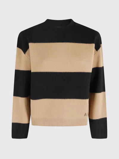 Apc Coarse Stripe Knit Sweater With Crew Neck In Black