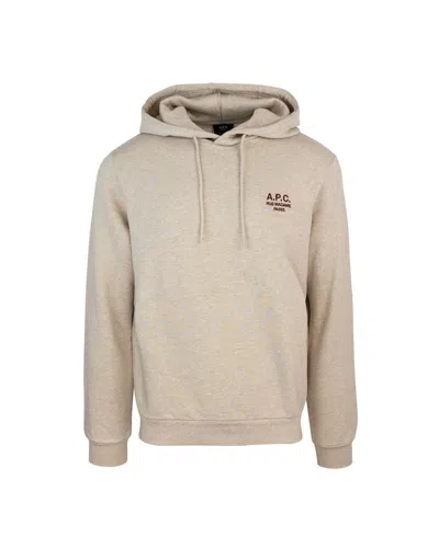 Apc A.p.c. Logo Embroidered Drawstring Hoodie In Beige