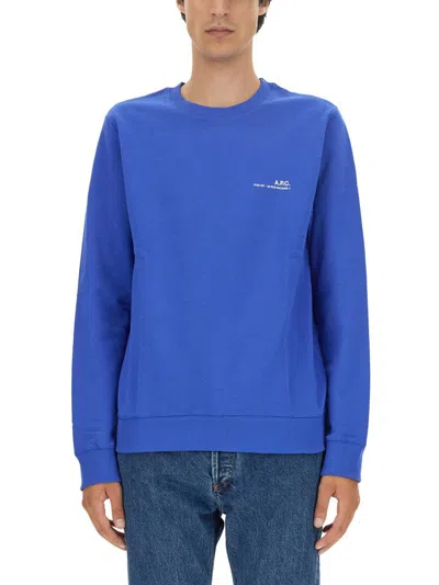 Apc A.p.c. Logo Printed Crewneck Sweatshirt In Blue