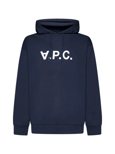 Apc A.p.c. Logo Printed Drawstring Hoodie In Blue