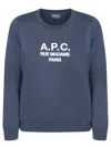 Apc Round Neck Sweatshirt With Printed Logo Blue In Blue