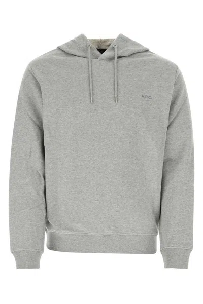 Apc Cotton Drawstring Hood Sweatshirt With Ribbed Cuffs In Grey