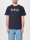 Apc A.p.c. Men Blue Crewneck T-shirt With Logo On The Front In Cotton Man In Blue