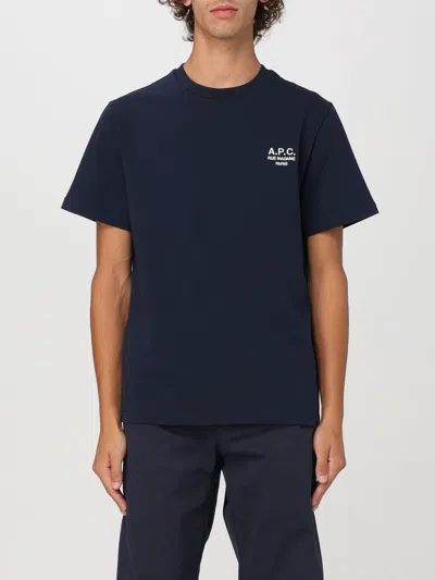 A.p.c. Men Blue Crewneck T-shirt With Logo Embroidered On The Front In Cotton Man