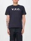 Apc A.p.c. Men Blue Crewneck T-shirt With Logo On The Front In Cotton Man In Blue
