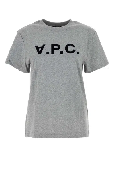 Apc A.p.c. Melange Grey Cotton T-shirt In Animal Print