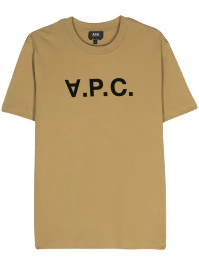 Apc Logo-flocked Cotton T-shirt In Brown