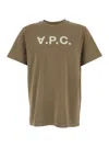 Apc A.p.c. Men Brown Crewneck T-shirt With Logo Lettering On The Front In Cotton Man In Brown