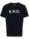 Apc A.p.c. Men Blue Crewneck T-shirt With Logo On The Front In Cotton Man In Blue