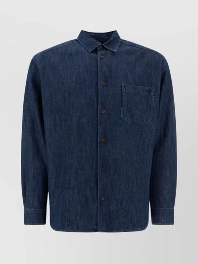 Apc Tailored Shirt With Long Sleeves And Chest Pocket In Blue