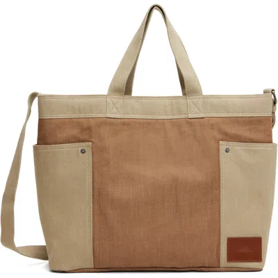 A.p.c. Tan & Beige Jardin Tote In Blc Beige Fonce/marr