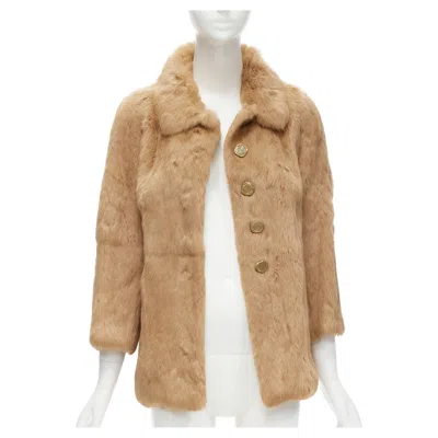 Pre-owned A.p.c. Apc Tan Brown Genuine Fur Gold-tone Buttons Winter Coat Jacket Xs