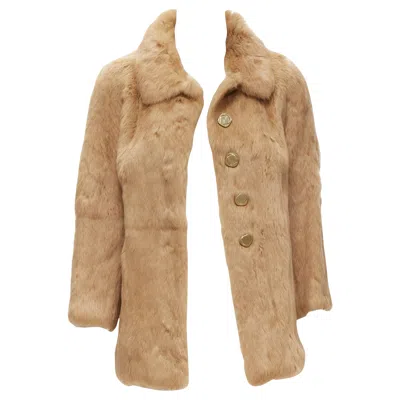 Pre-owned A.p.c. Apc Tan Brown Genuine Fur Gold-tone Buttons Winter Coat Jacket Xs