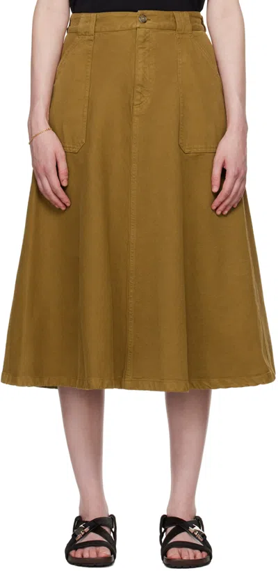 Apc Tan Laurie Denim Midi Skirt In Cag Tobacco