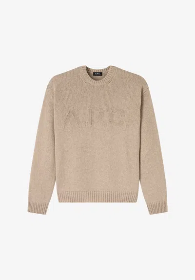 A.p.c. Taupe Sweater With Tone-on-tone A. P.c. Logo Xs Bae In Neutral