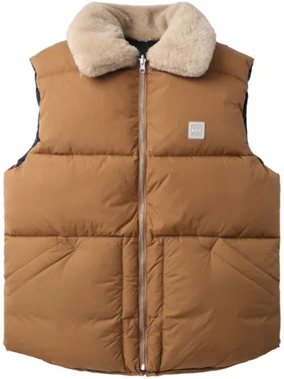 Apc Tan & Black Teddy Reversible Puffer Vest In Bac Dk Beige