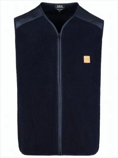 Apc Textured Black Sleeveless Vest With Contrasting Panels In Blue