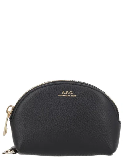 A.p.c. Textured Cowhide Leather Pouch With Gold-tone Closure In Black