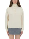 Apc A.p.c. Textured Knit High Collar Shirt With Ribbed Detailing In Neutral