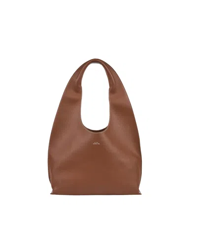 A.p.c. Textured Leather Shoulder Bag With Embossed Logo In Brown