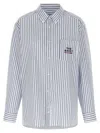 Apc Oversized Striped Button-down Shirt With Logo Details In Blue