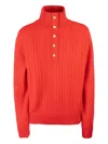 Apc Thea Cable-knit Button Sweater In Red