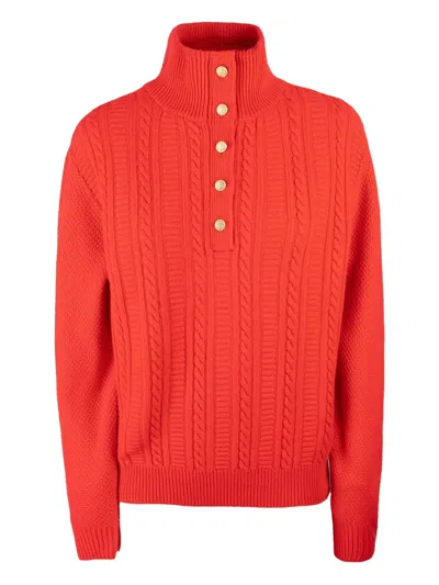 Apc Thea Cable-knit Button Sweater In Red