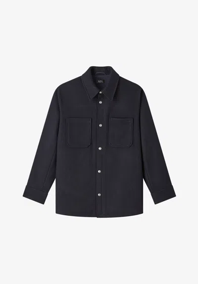 A.p.c. Thick Heather Navy Blue Wool Jacket Xs Navy Blue
