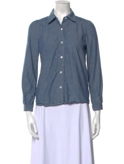 Pre-owned A.p.c. Three-quarter Sleeve Button-up Top In Blue