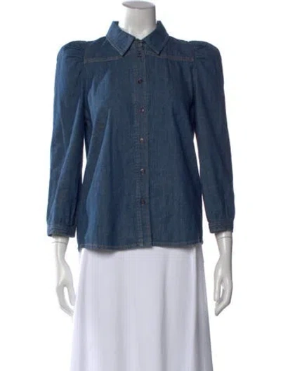 Pre-owned A.p.c. Three-quarter Sleeve Button-up Top In Blue