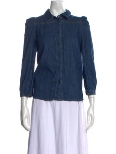 Pre-owned A.p.c. Three-quarter Sleeve Button-up Top In Blue