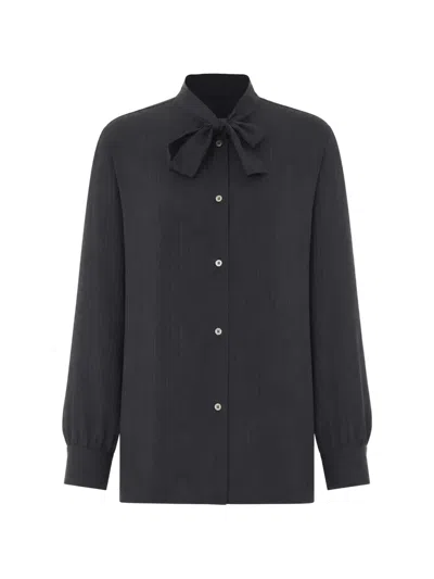 A.p.c. Tie Colar Striped Shirt In Blue