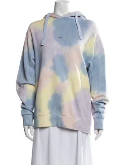 Pre-owned A.p.c. Tie-dye Print Crew Neck Hoodie In Blue