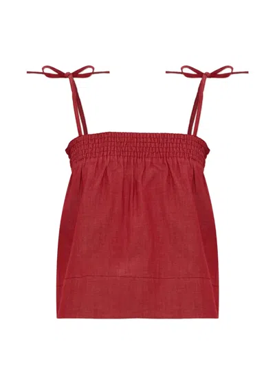 Apc Tie-strap Smocked Top In Red
