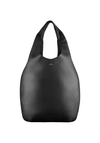 Apc Timeless Calf Leather Shoulder Bag With Subtle Gold Accents In Black