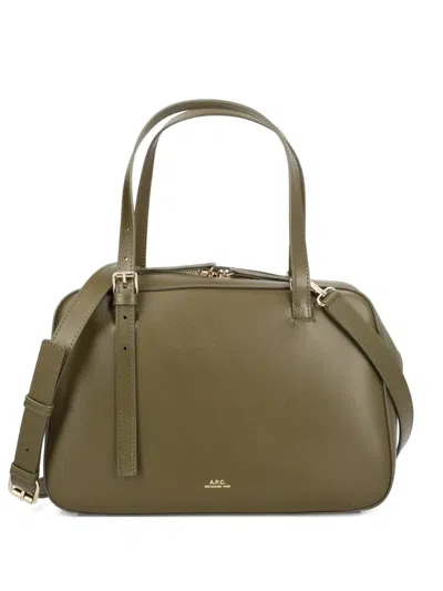 A.p.c. Virginie Smooth Leather Structured Shoulder Bag In Green