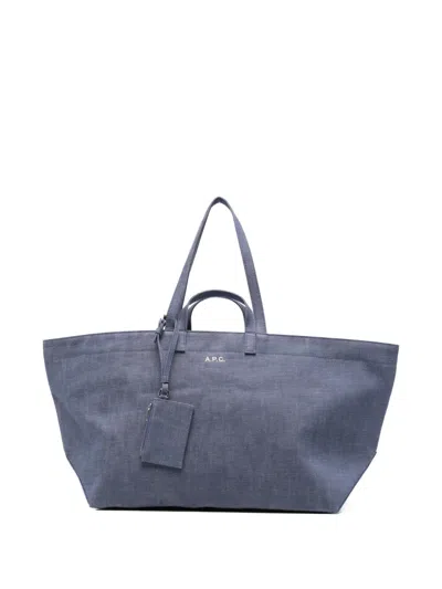 Apc Top Handle Toile Tote Bag In Blue