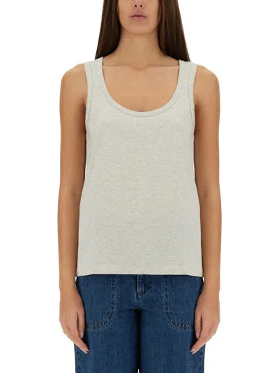 A.p.c. Grey Solid Scoop Neck Top In Gray