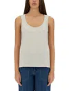 A.p.c. Grey Solid Scoop Neck Top In White