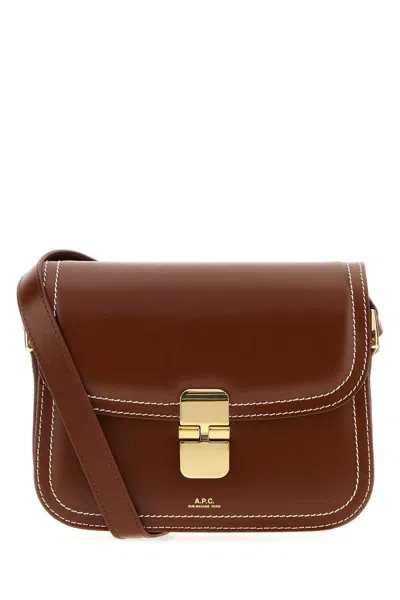 A.p.c. Topstitched Leather Shoulder Bag In Brown