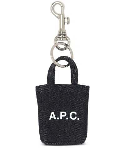 Apc Tote Lou Denim Keychain In Blue
