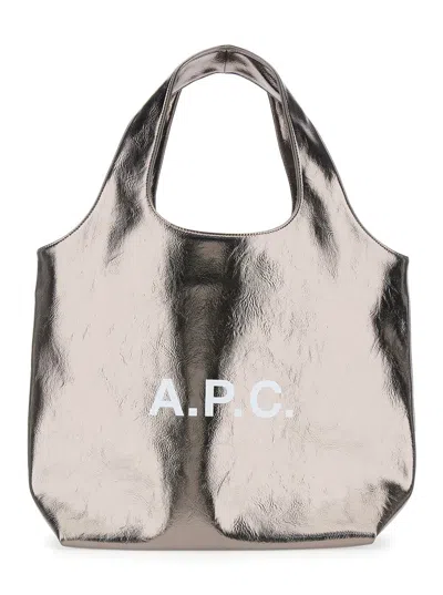 APC 'NINON' METALLIC TOTE BAG WITH LOGO PRINT IN FAUX LEATHER WOMAN