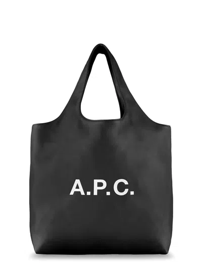 Apc Tote Ninon Leather Shopping Bag In Black