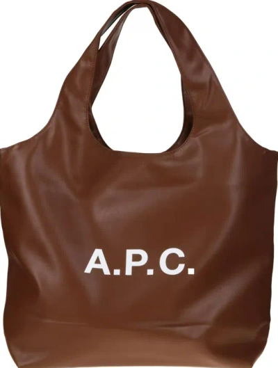 A.p.c. Ninon Brown Tote With Bold Front Lettering