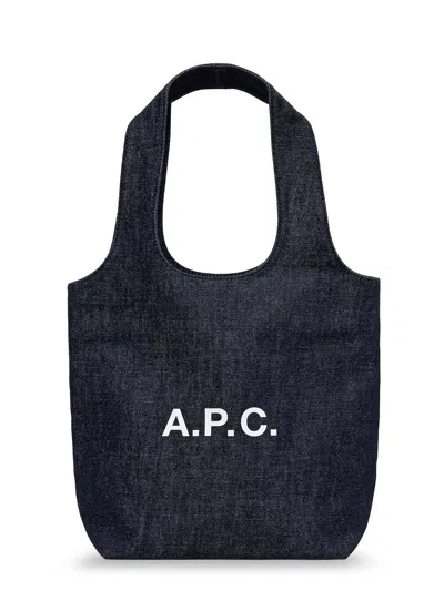 Apc Tote Ninon Small Denim Shopping Bag In Blue