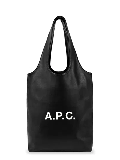 Apc Tote Ninon Small Leather Shopping Bag In Black